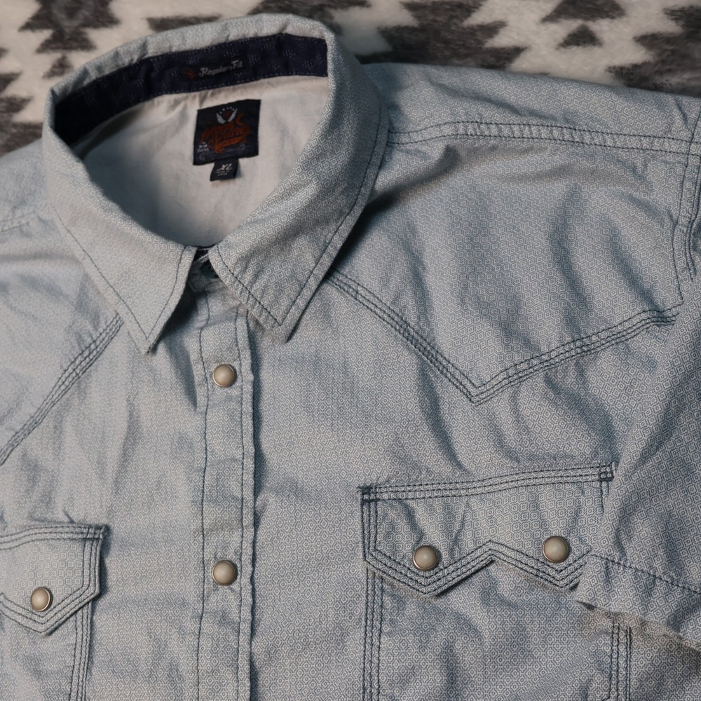 Moonshine Spirit Brad Paisley Mens XL Blue Geometric Pearl Snap Western Shirt